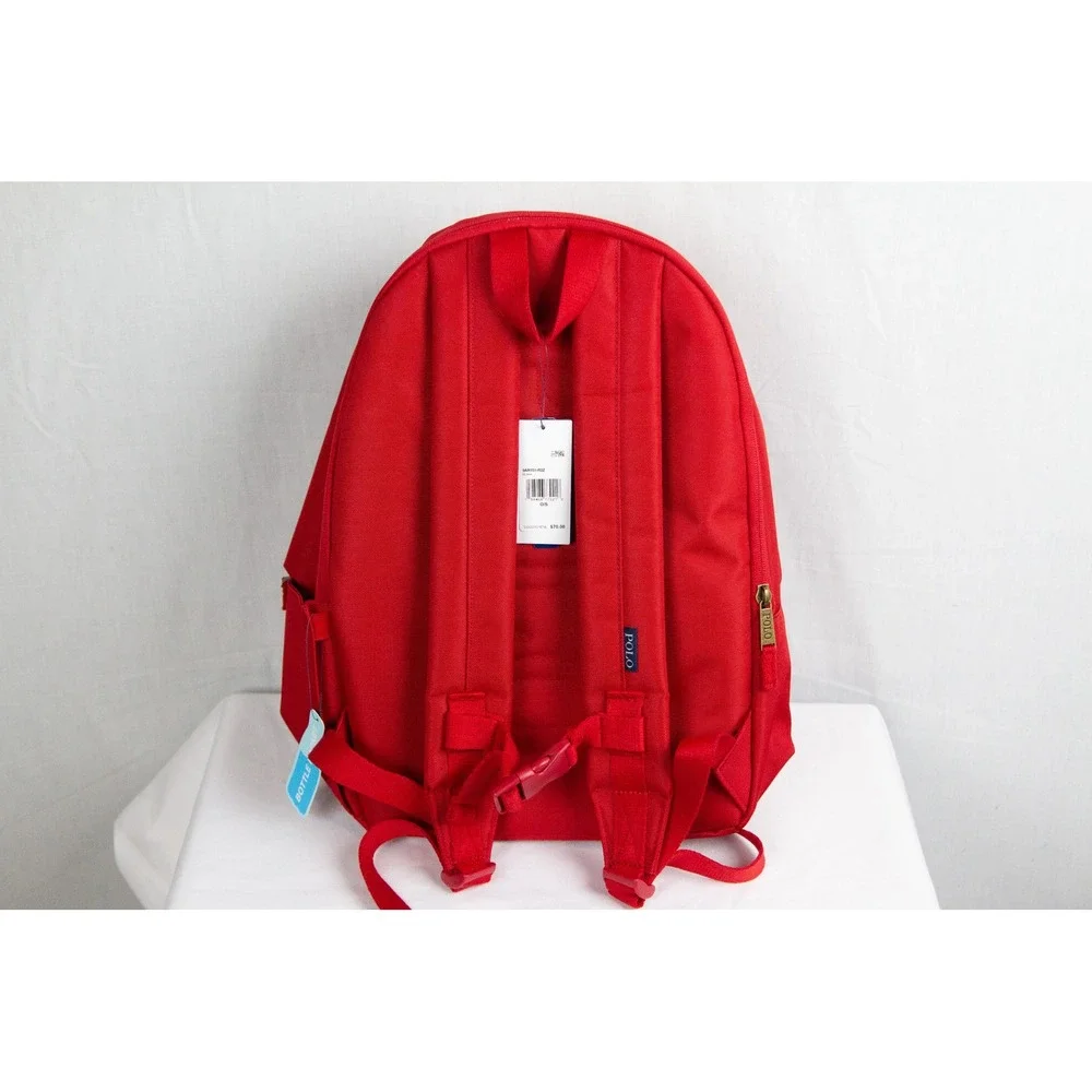 Polo Ralph Lauren Red Canvas Backpack Blue Pony Logo School Bag 9AR151-R2Z NWT